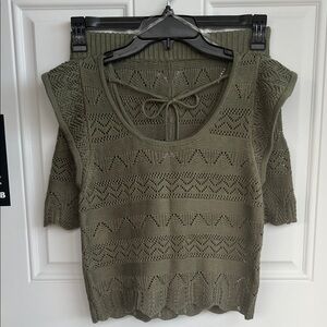 No Boundaries Olive Green Knit Top & Matching Shorts Outfit